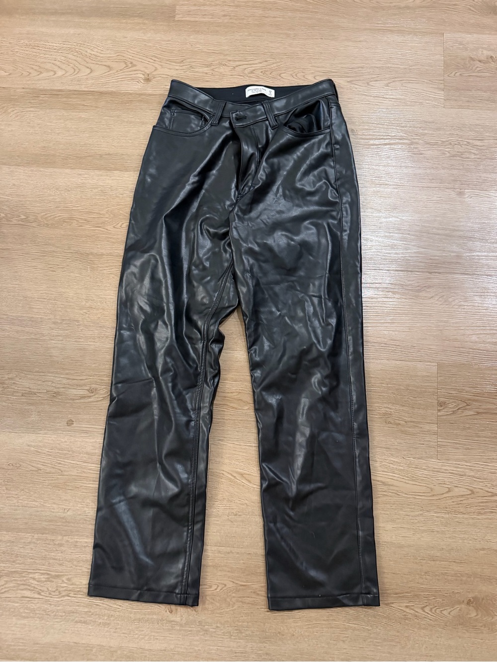 Abercrombie & Fitch Black Faux Leather Straight-Leg Pants